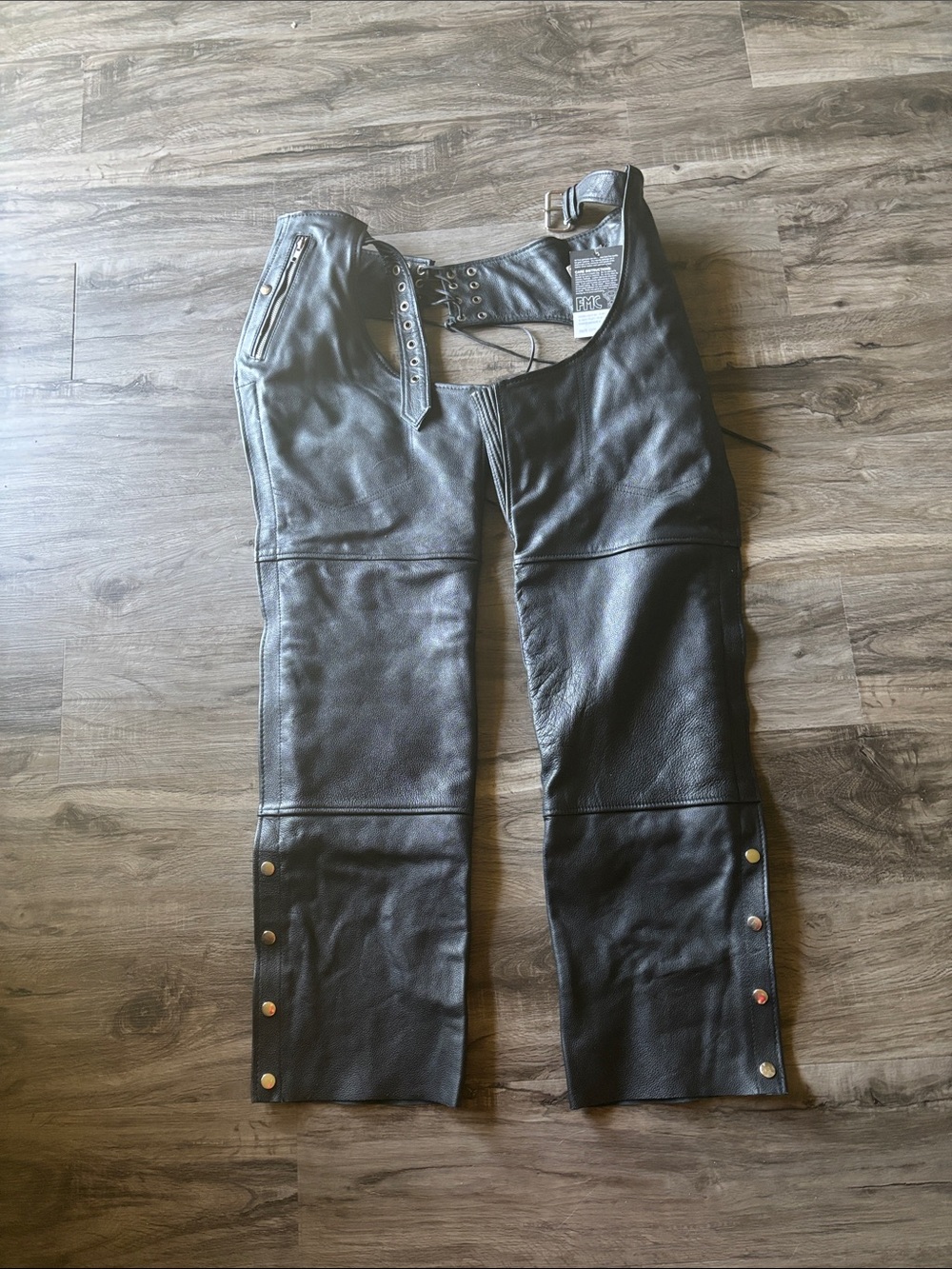 Men's Black Leather Motorcycle Chaps - Unbranded